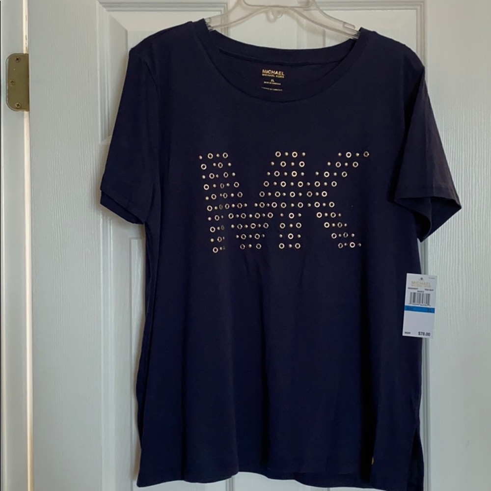 NEW! Michael Kors Navy MK Gold Studded T-Shirt